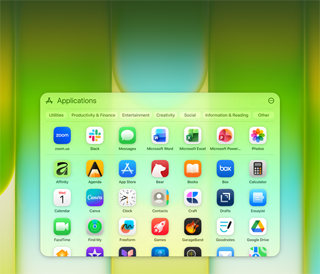 MacBook Neo screen with Applications window containing a wide variety of apps