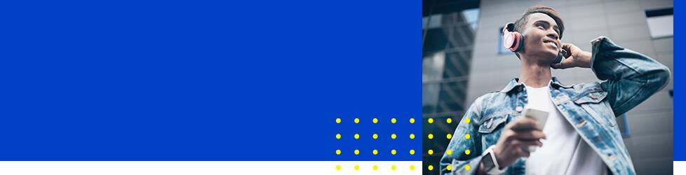 Student listening to headphones