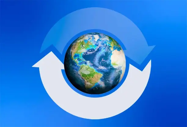 Arrow circling image of earth