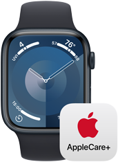 Apple Watch next to the AppleCare+ logo