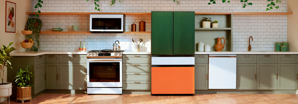 Modern Green Kitchen Cabinets  Kitchen stove design, Green kitchen  cabinets, Samsung kitchen