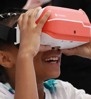 Student using virtual reality equipment