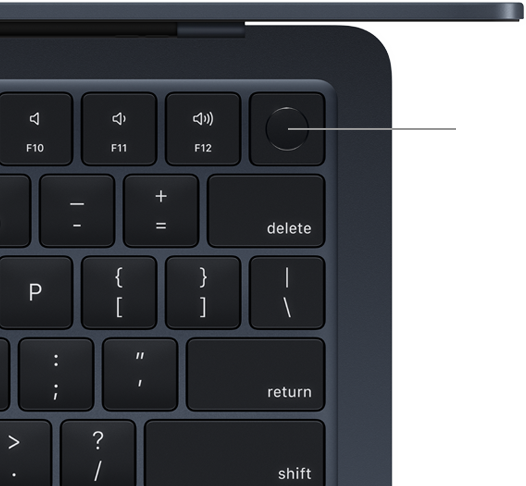 منظر علوي للوحة مفاتيح Macbook Air مع Touch Id