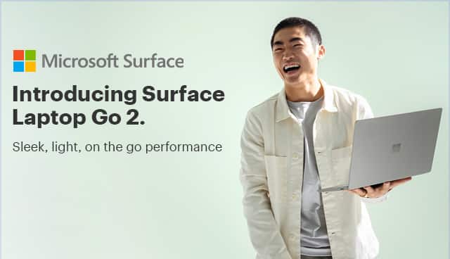 Introducing Surface Laptop Go 2. Sleek, light, on the go performance.