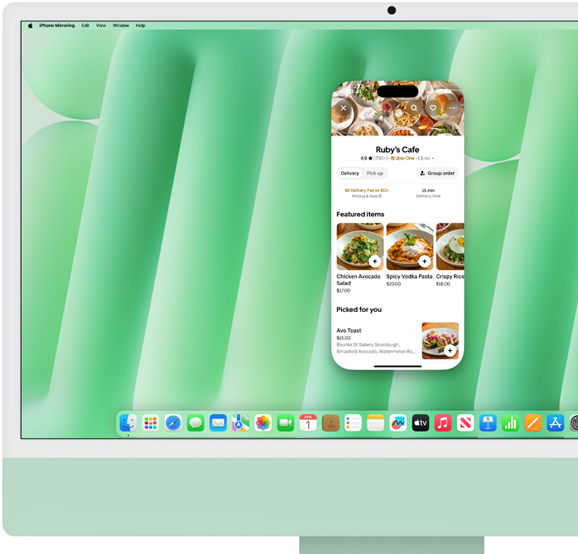 With iPhone Mirroring, move files, order takeout, and more all on your Mac