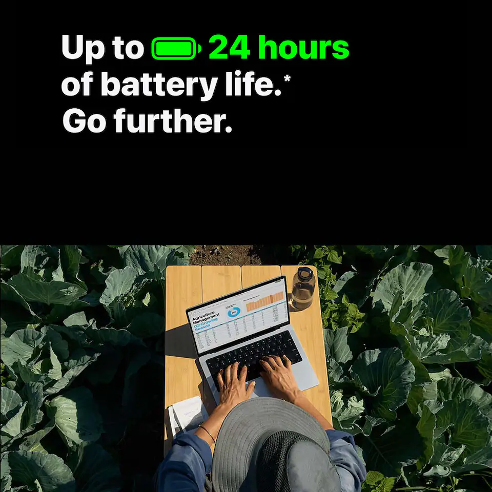 Up to 24 hours of battery life, reference disclosure. Go further.