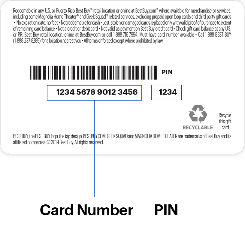 The gift card number is a 15- or 16-digit number and the PIN is a 4-digit number