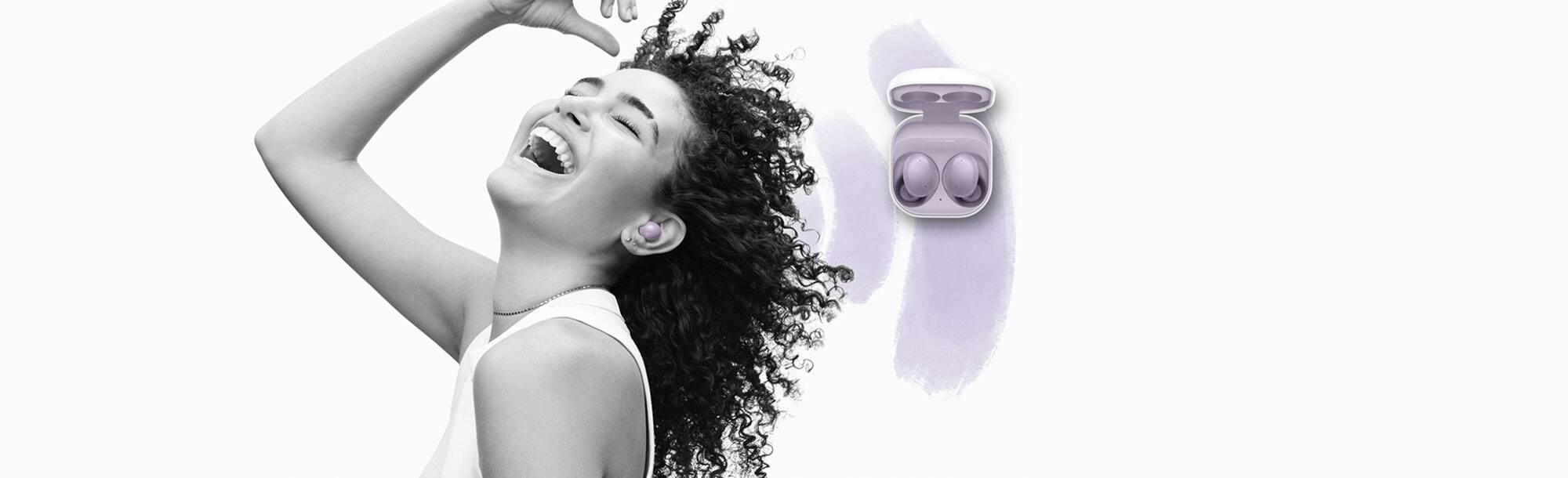 Woman wearing earbuds