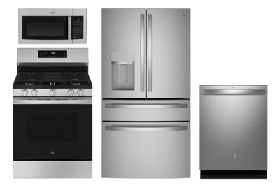Over-the-range microwave. range, refrigerator, dishwasher