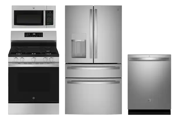 Over-the-range microwave. range, refrigerator, dishwasher