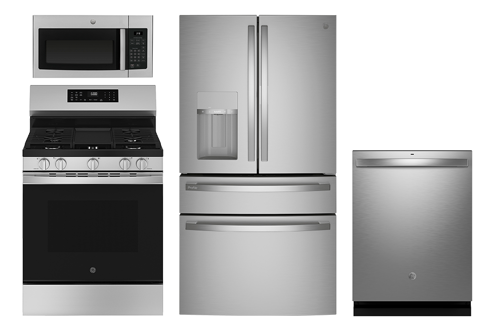 Over-the-range microwave. range, refrigerator, dishwasher