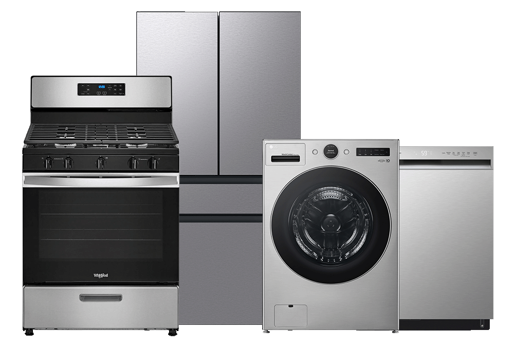 Range, refrigerator, dishwasher, washer