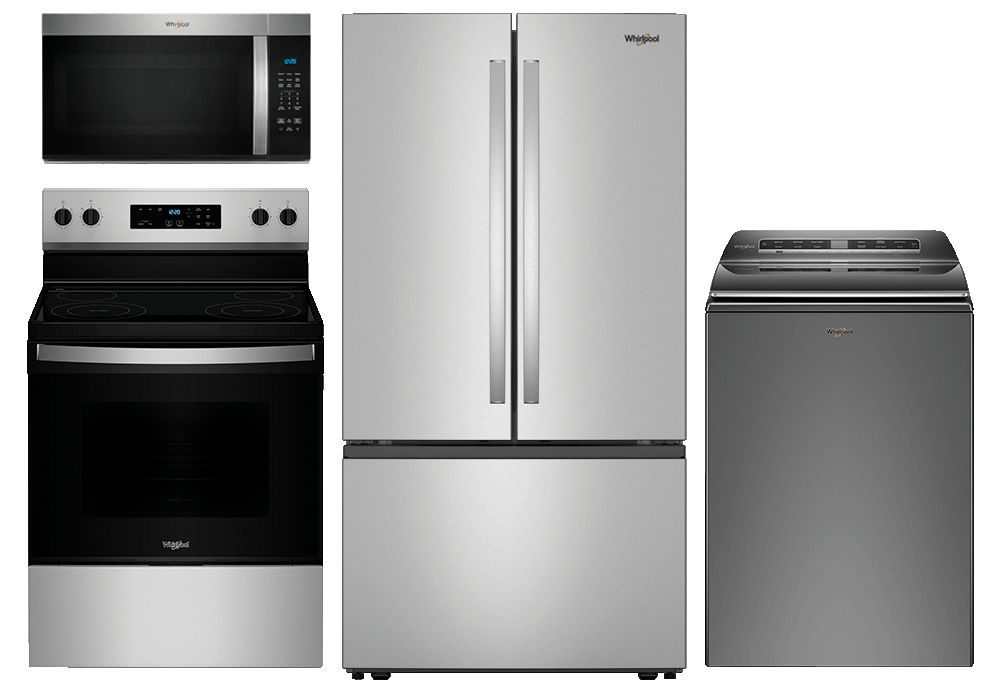 Washer, refrigerator, microwave, range