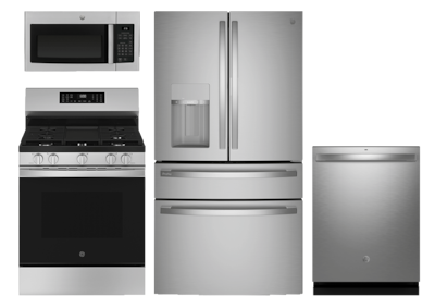 Over-the-range microwave. range, refrigerator, dishwasher