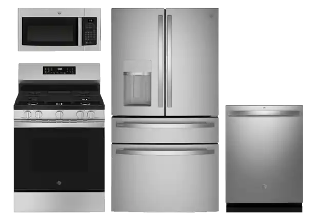 Over-the-range microwave. range, refrigerator, dishwasher