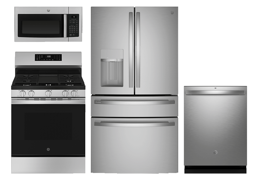 Over-the-range microwave. range, refrigerator, dishwasher