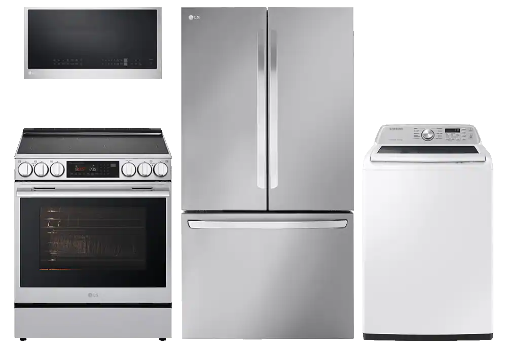 Microwave, range, refrigerator, washer