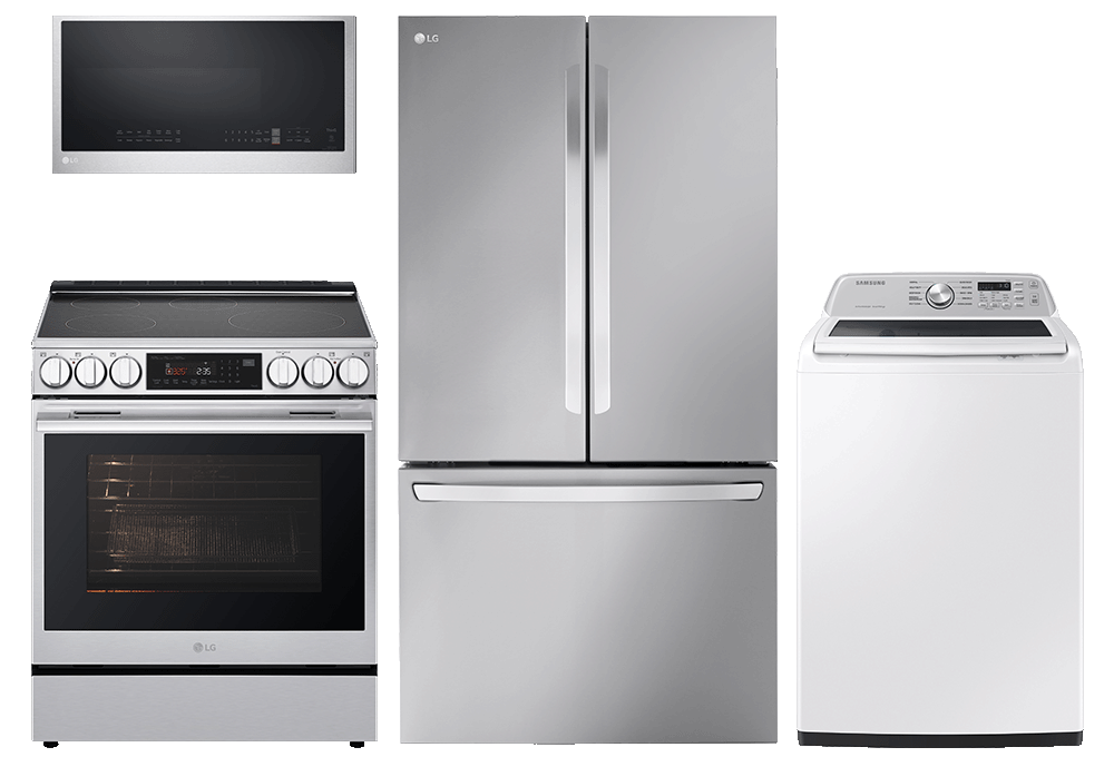 Microwave, range, refrigerator, washer