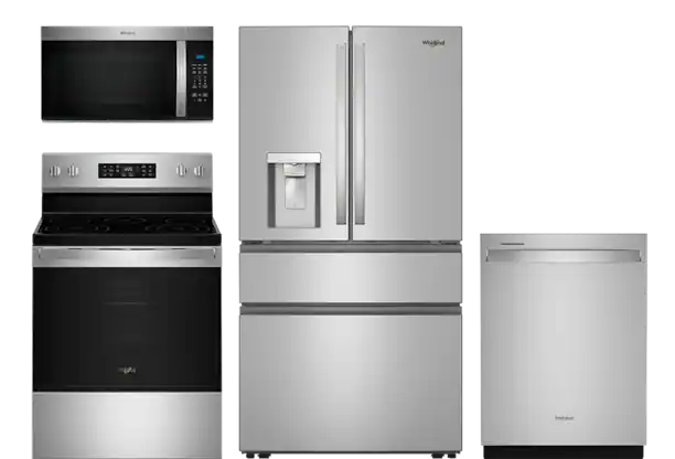 Range, microwave, refrigerator, dishwasher