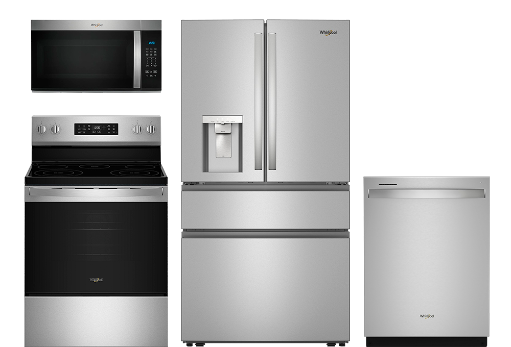 Range, microwave, refrigerator, dishwasher