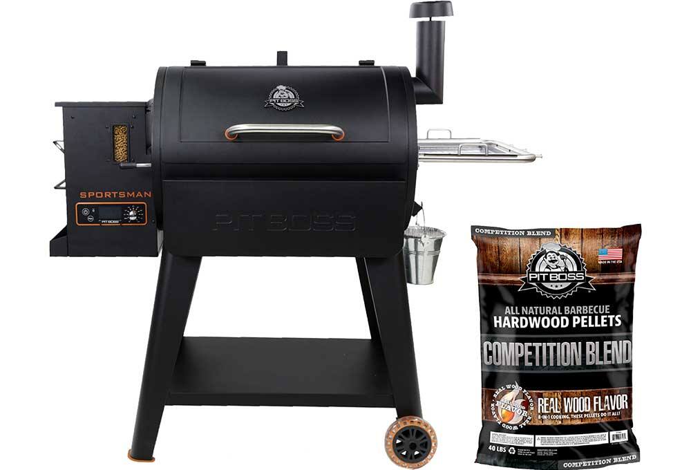 Pellet grill, bag of pellets