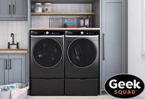 Front load washer and dryer in laundry room Geek Squad