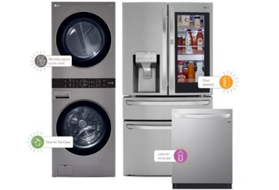 Dishwasher, refrigerator with touchscreen panel, washer and dryer