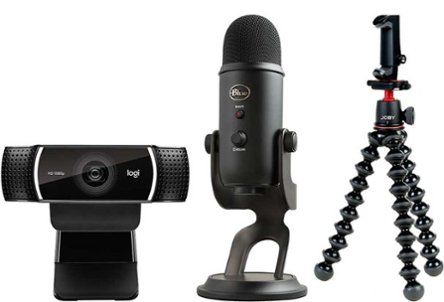 Tripod, microphone, webcam