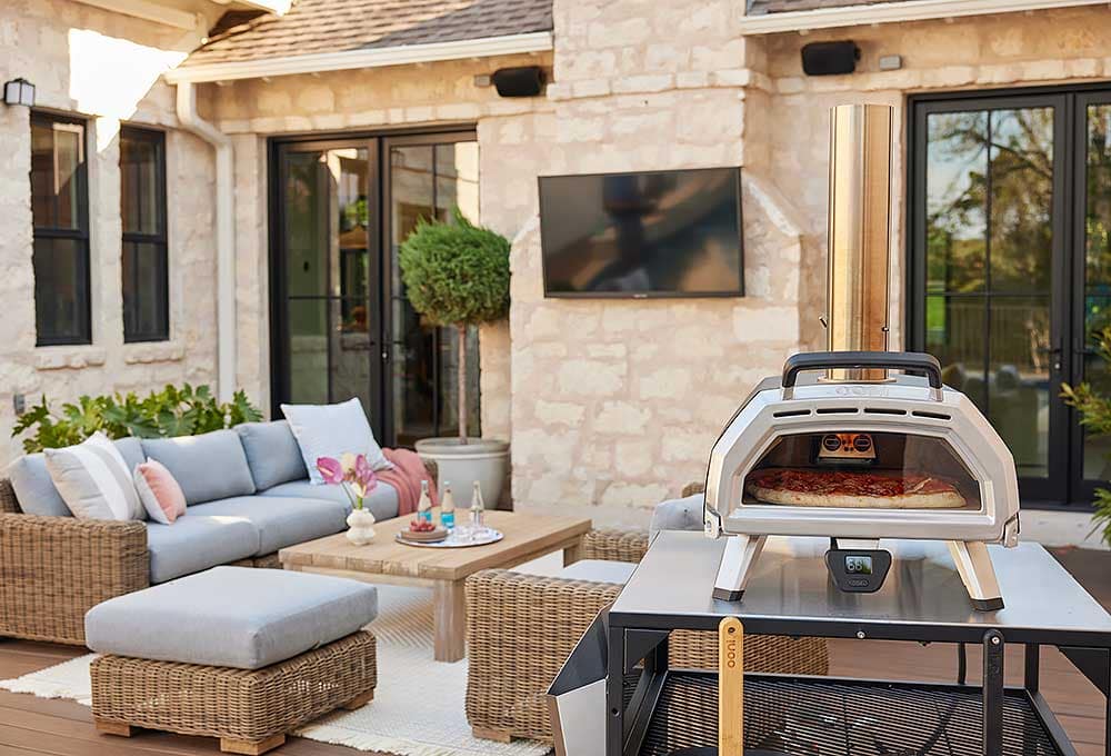 Patio furniture, pizza oven