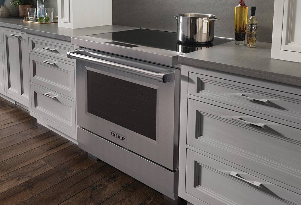Gray kitchen, range