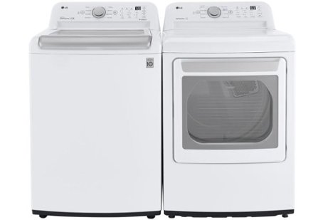 White top-loading washer and front-loading dryer