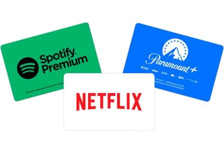 Spotify, Netflix, Paramount+ gift cards