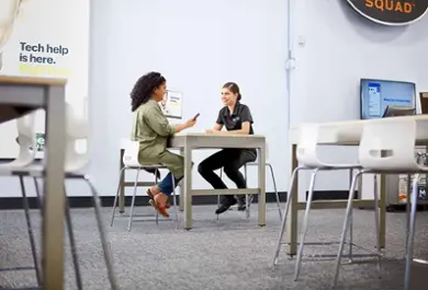 Geek Squad agent with customer