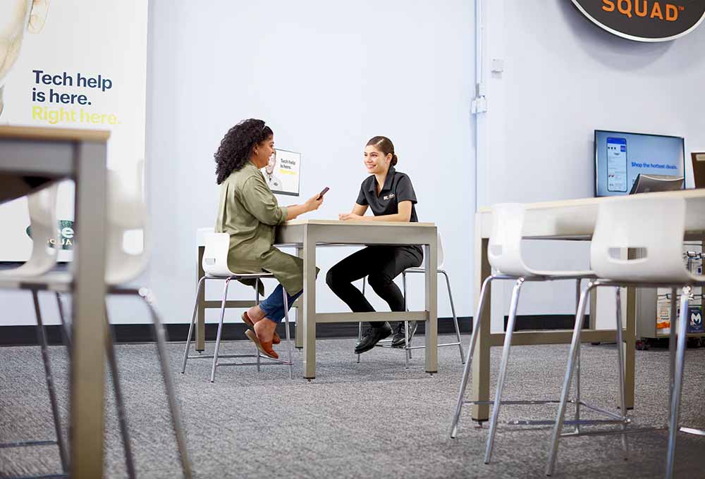 Geek Squad agent with customer