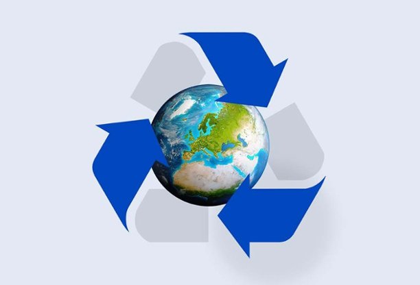 Planet earth with circulating recycle arrows