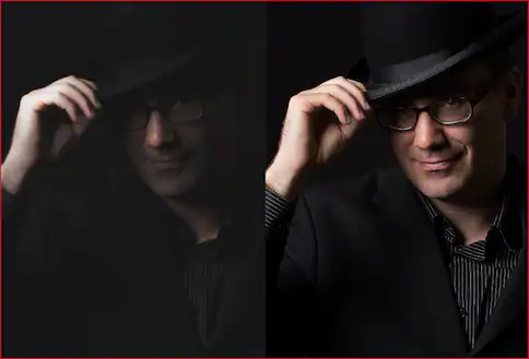 Man shown on LCD TV versus OLED TV