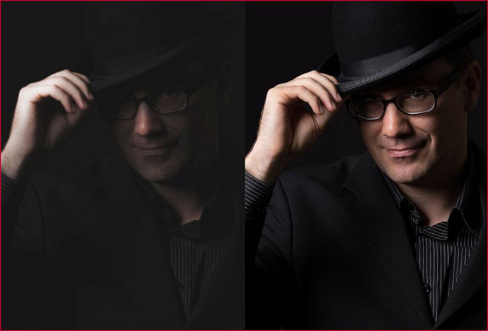 Man shown on LCD TV versus OLED TV