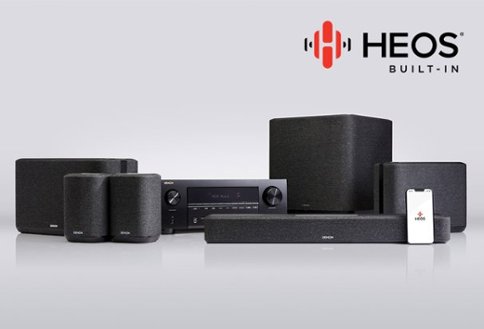 HEOS logo and speakers