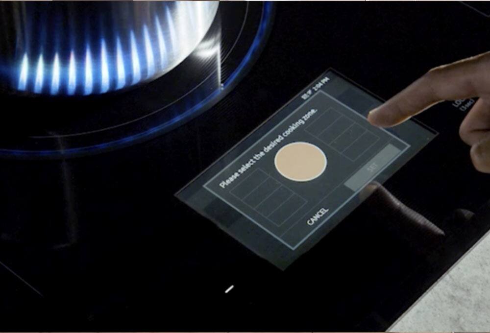 Digital screen with gas burner on stovetop