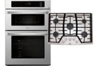 Stainless steel wall oven with microwave, stainless steel cooktop