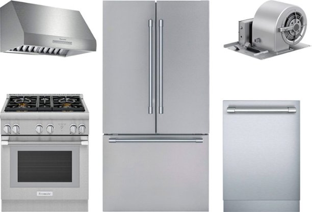 Stainless steel range, range hood, refrigerator, dishwasher and blower