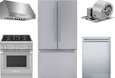 Stainless steel range, range hood, refrigerator, dishwasher, and blower