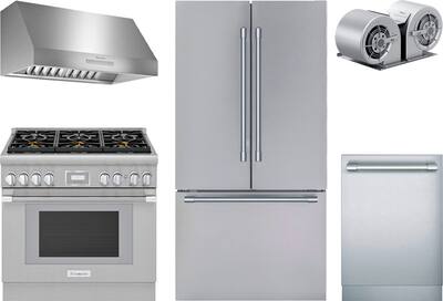 Stainless steel range, range hood, refrigerator, dishwasher and blower