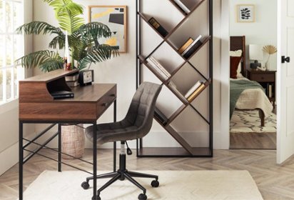 Office with desk, chair and bookshelves