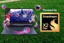 Laptop, soccer players, stadium, Snapdragon X2 Elite