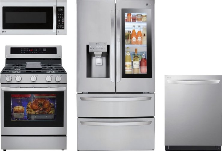 Stainless steel refrigerator, range, microwave and dishwasher