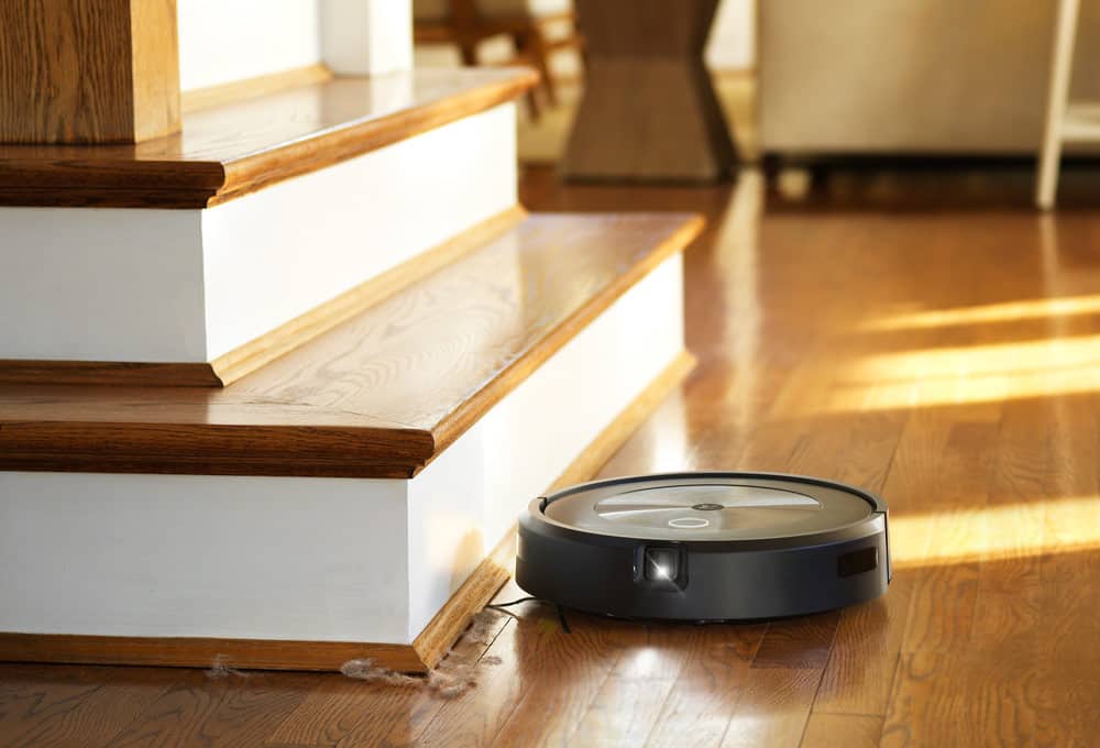 Robot vacuum on hardwood floor