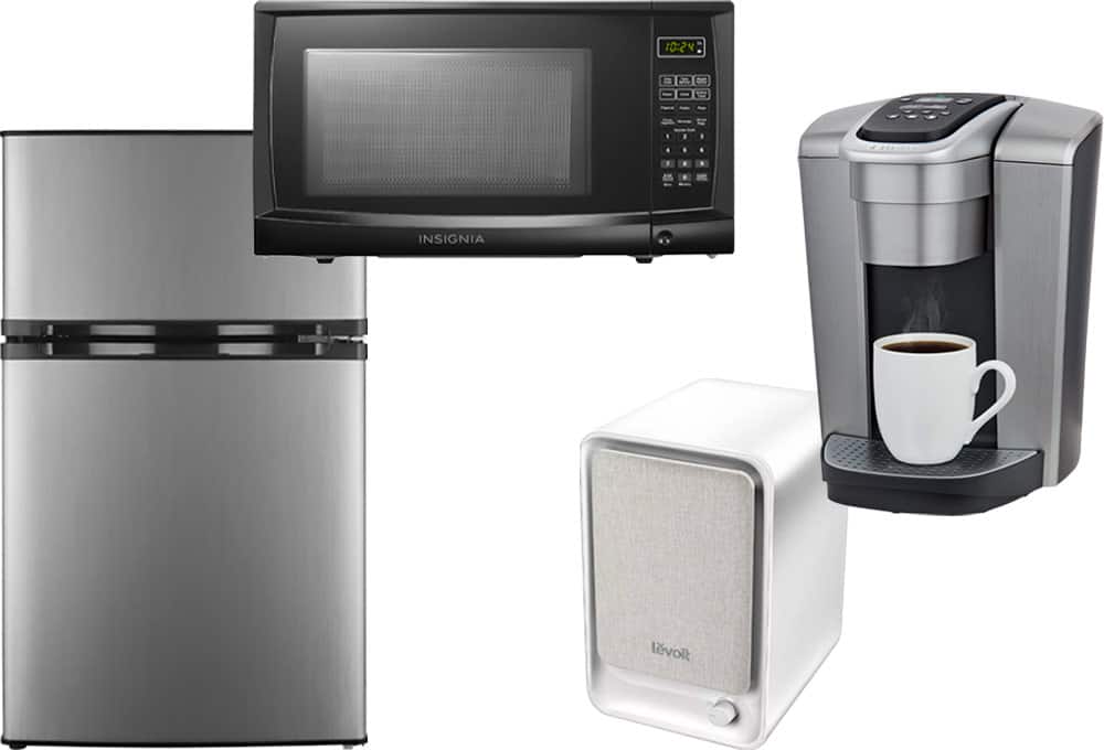 Compact microwave, coffee maker, mini fridge, air filter