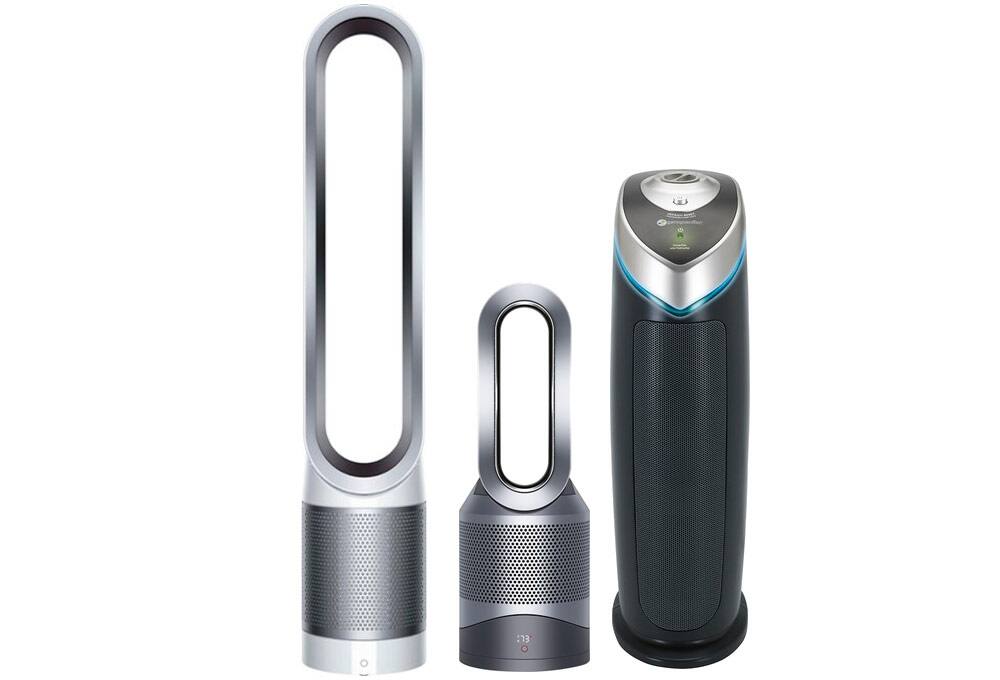 Silver air purifiers, black and silver air purifier
