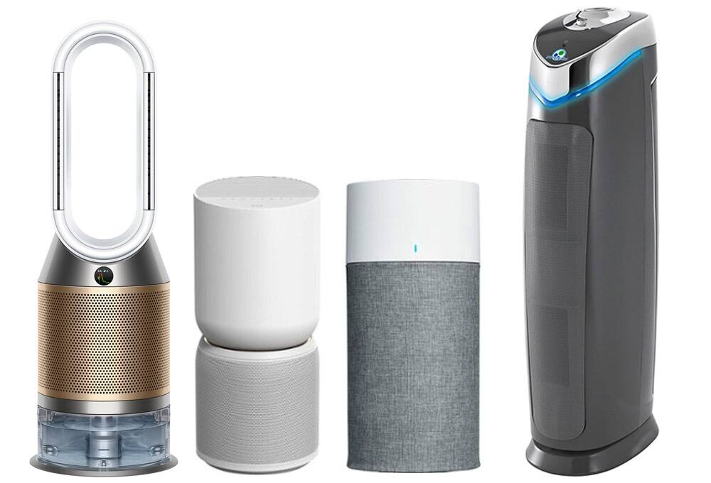 Silver air purifiers, black and silver air purifier